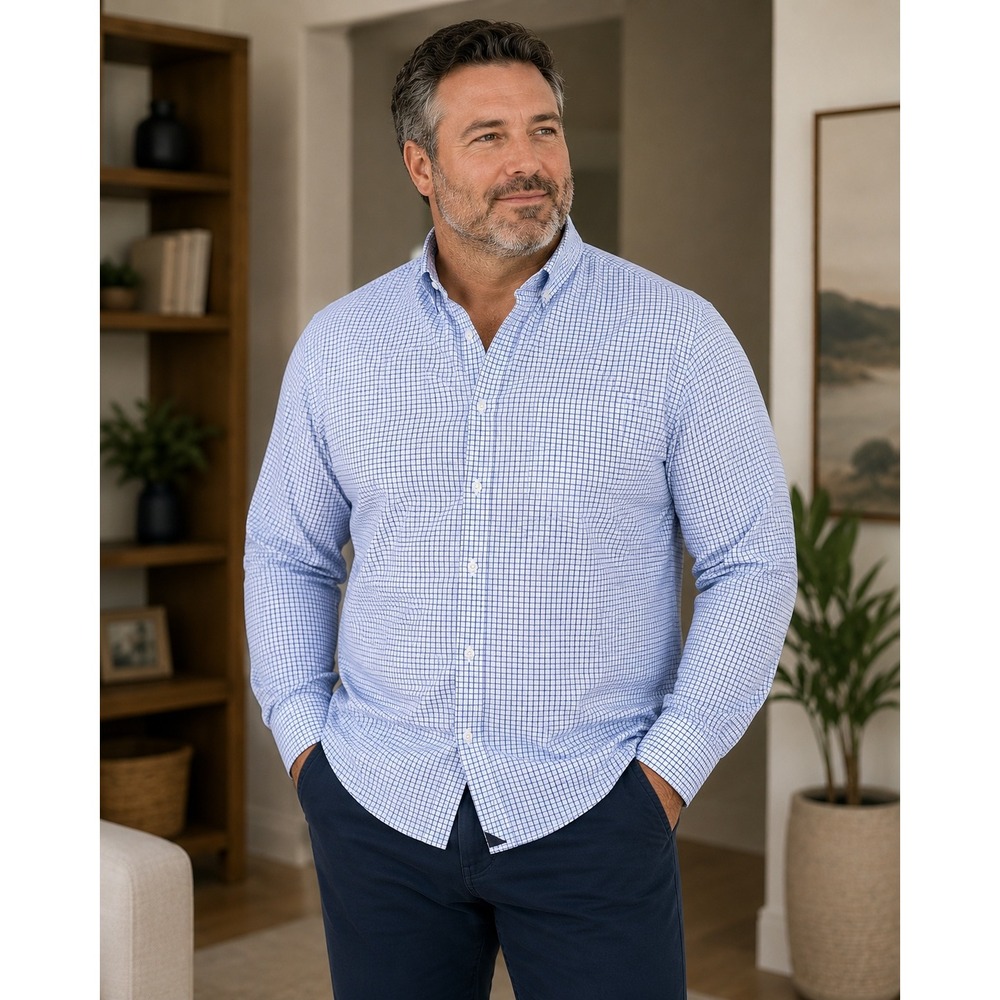 UNTUCKit Tannin Mens XXXL Blue Check Wrinkle Free‎ Cotton Button Down Shirt